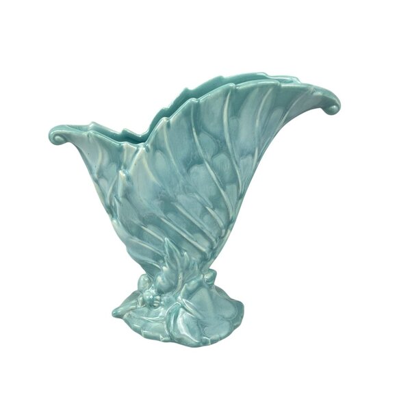 Vintage Royal Haeger Ceramic Turquoise Double Leaf Vase 10" - Picture 1 of 11